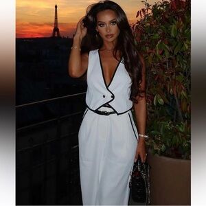 Black and Cream Vest and Pants Set